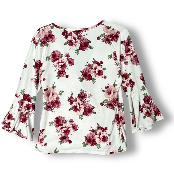 Pinc Floral Wrap Top Sz XL V Neck Long Sleeve Ruffle Peony Y2K 90's Stretch - Picture 9 of 14